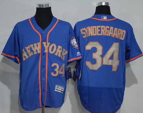 Mets #34 Noah Syndergaard Blue(Grey NO.) Flexbase Authentic Collection Stitched MLB Jersey